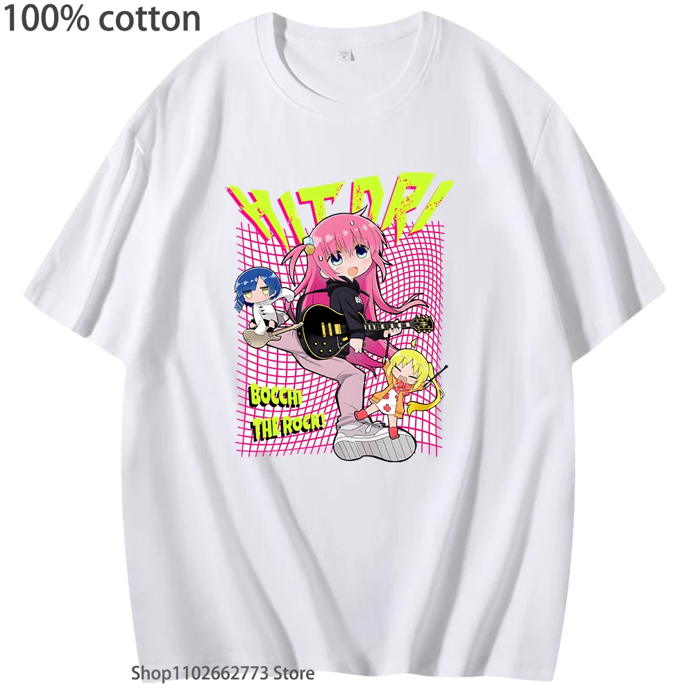 Hitori Gotou T-Shirts Women Bocchi The Rock Tshirt Streetwear Men Anime Short-sleeved Clothing Kawaii Y2k Clothes 100%Cotton Tee