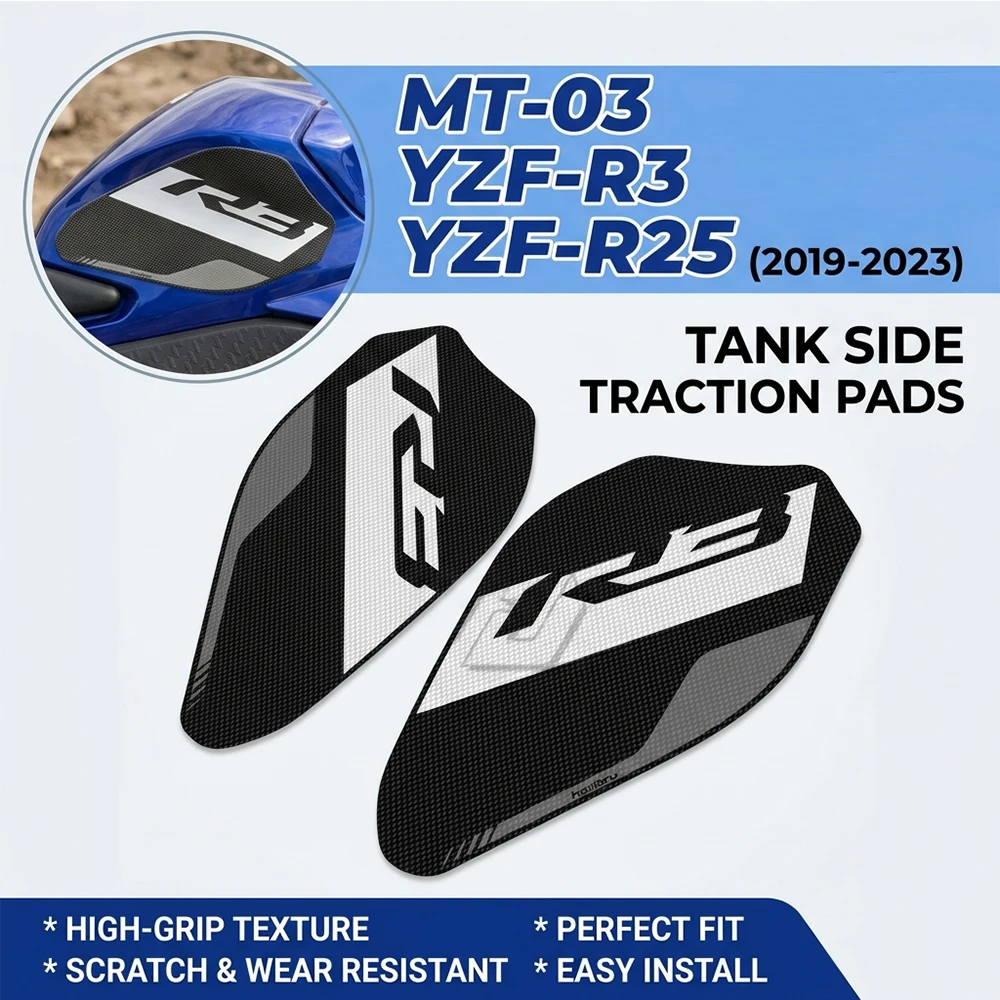 

Для мотоциклов Yamaha R3 2019-2022, MT-03, YZF-R25, YZF-R3: Защитная накладка на бак, боковая накладка для защиты коленей, коврик для улучшения сцепления