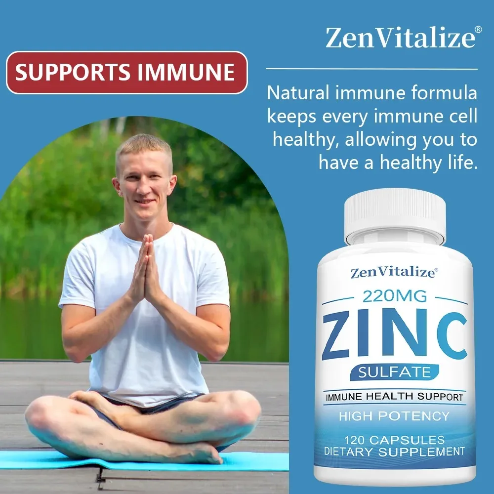 Premium Zinc Capsules 220 Mg Supplement, High Absorption, Boosts Immune, Antioxidant, Skin, Cognitive Health