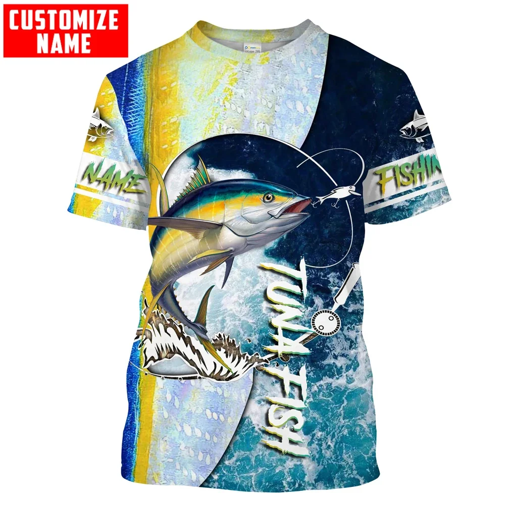 Tuna fishing Saltwater Fish ocean blue Customize name 3D Printed Mens t shirt Cool Summer style Unisex Casual T-shirt TX271