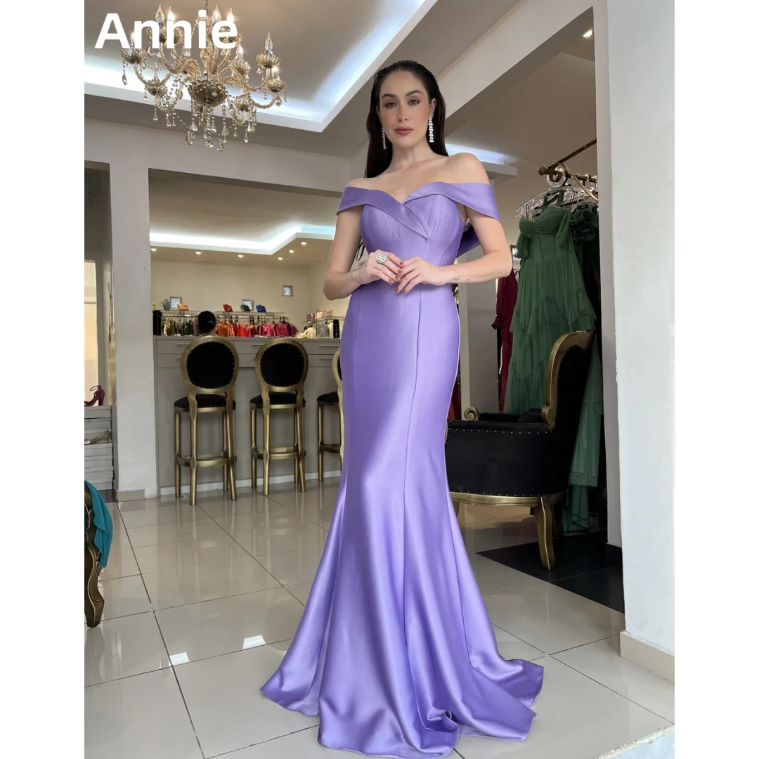 

Annie Lavender Purple Prom Dresses Sexy Mermaid Off-shoulder Evening Dresses Luxury Satin Elegant Wedding Party Dress