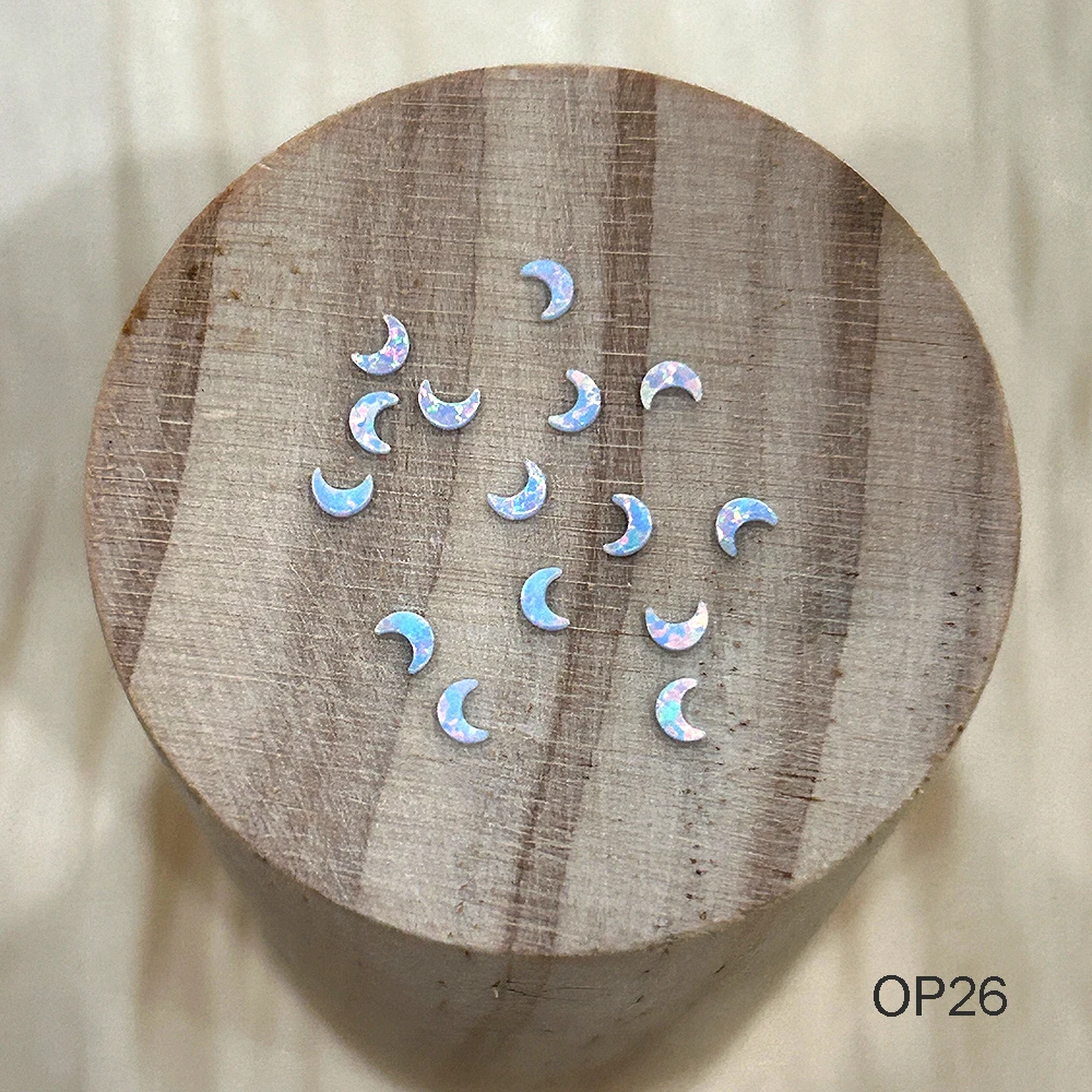 10/50pcs Tooth Gems Crescent Moon Beads 2.3x3.1mm Safe Lead Free Flat Cut Synthetic Opal Dental Gems