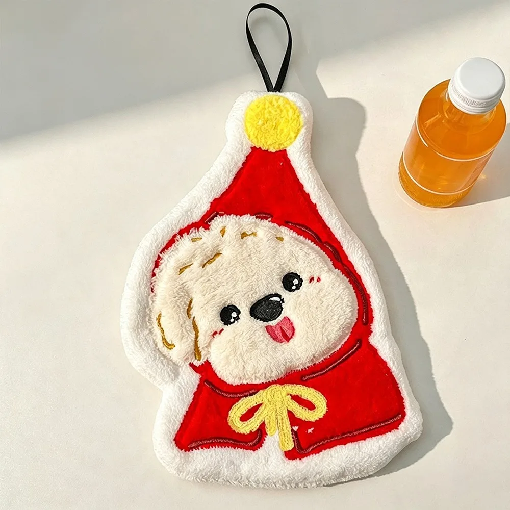 New Coral Fleece Puppy Hand Towel Absorbent Soft Touch Hanging Hand Towel Cartoon Hand Towel Kitchen Use