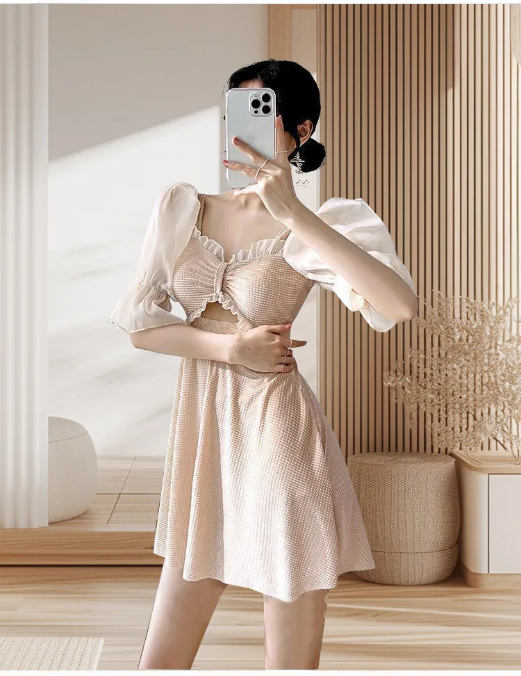 Traje de baño de una pieza para mujer, estilo nuevo, Súper Hada, esquina plana, conservador, que cubre el vientre y adelgaza, traje de baño para vacaciones