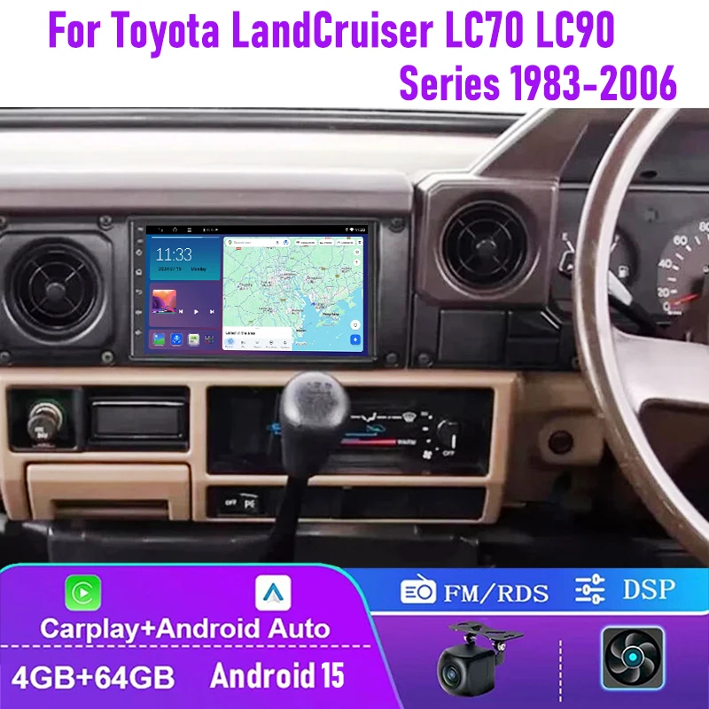 

7" 4-64GB For Toyota Land Cruiser LC70 LC90 Series 1983-2006 Car Radio 2DIN Wireless Carplay Android 15 Auto Head Unit FM GPS