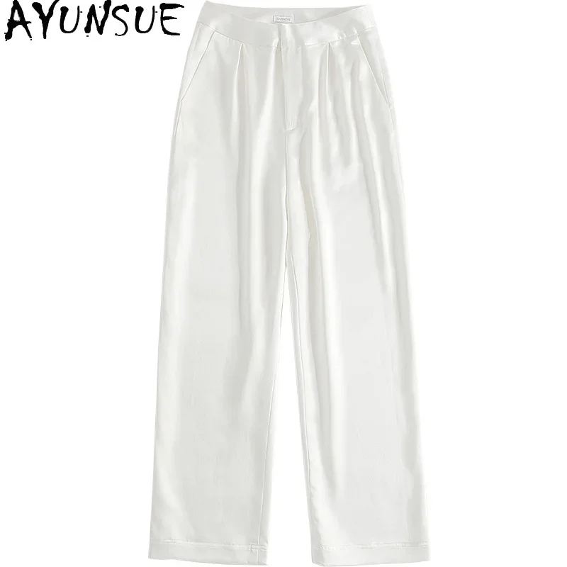 

AYUNSUE 95% Mulberry Silk Women Pants Summer 2024 Office Wear Trousers Womens Fashion Straight Baggy Pants Womans Clothing брюки