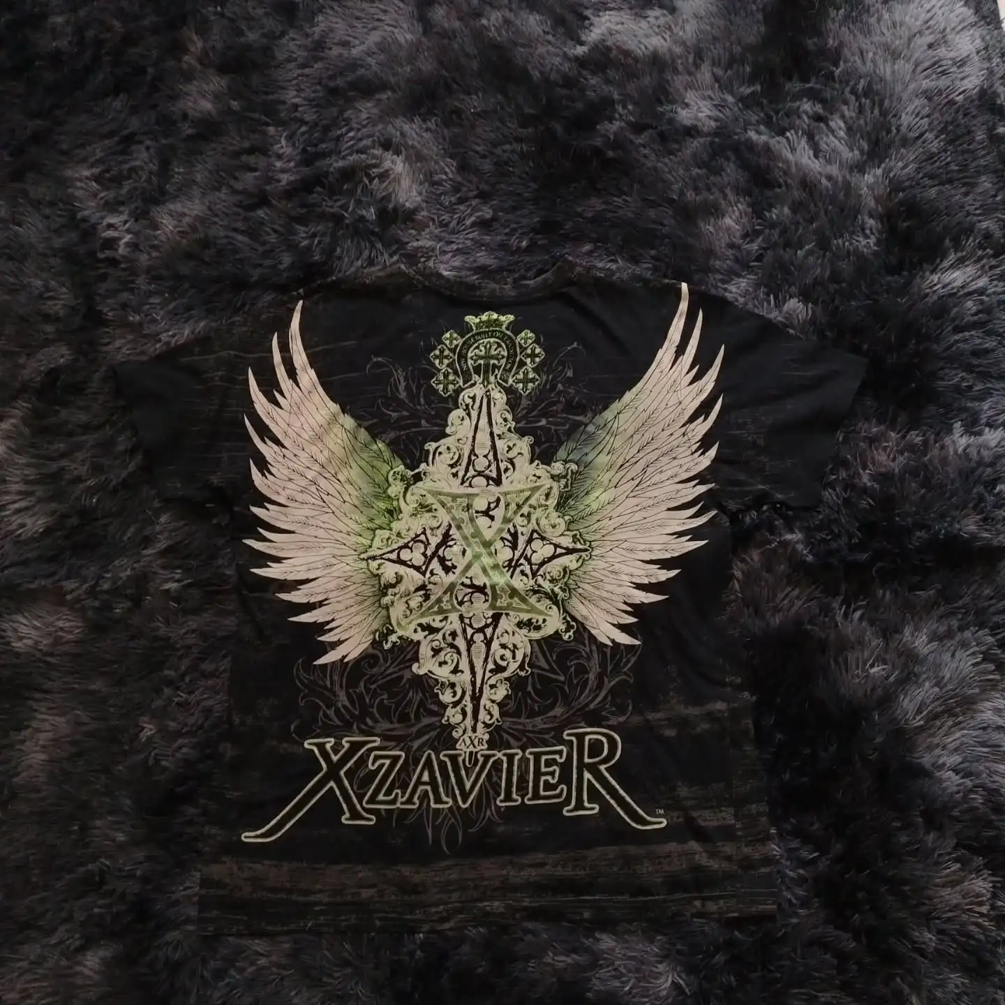 y2k 平成ギャル ゼブラ design tops grunge archive Xzavier Cross Wing Grunge Cyber Y2K Style T-shirt - Etsy