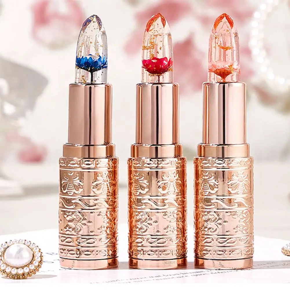 

Petal Flower Lipstick Gold Temperature Color Changing Lip Balm Long Lasting Transparent Jelly Moisturizing Lipstick Women Makeup