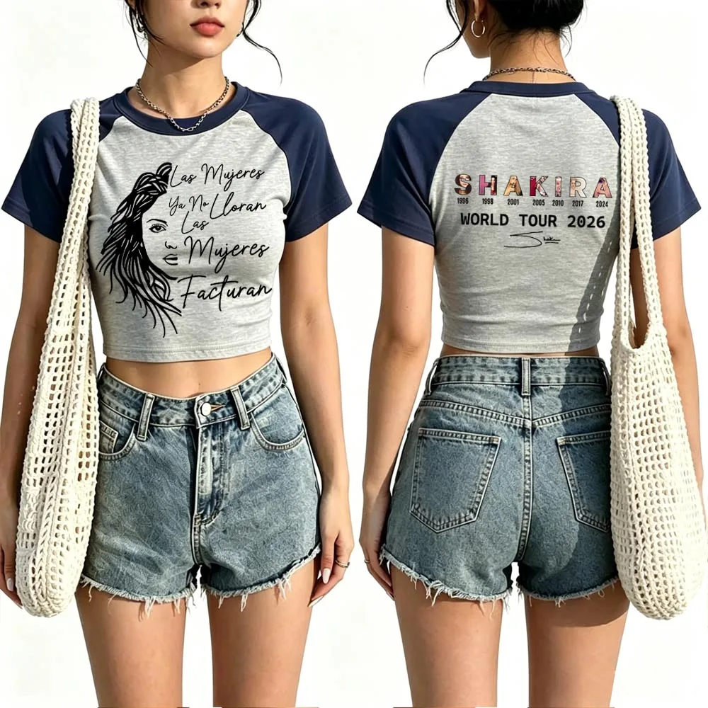 Shakira Las Mujeres Facturan World Tour 2026 Crop Tops T-Shirt Girls Fashion Women O-Neck Short Sleeve