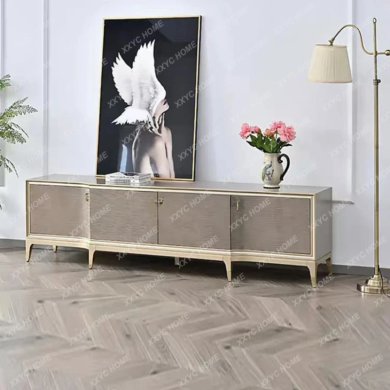 

American solid wood TV cabinet light luxury living room decoration simple floor cabinet champagne color