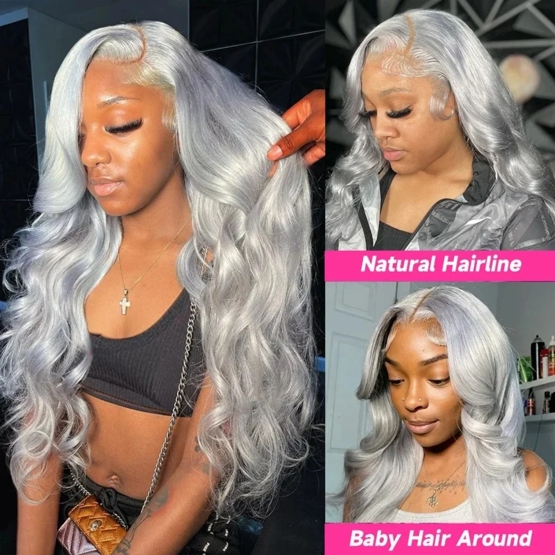 13x6 HD الجسم موجة فضي رمادي الدانتيل الجبهة الباروكات 13X4 100% شعر الإنسان الدانتيل الجبهة الباروكات عذراء البرازيلي 613 خصلات الشعر المستعار الإنسان الملون #3