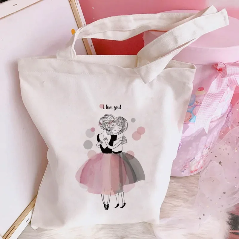 Ballet Dance Girl Printed Canvas Bag Creative Shoulder Bag Student Fashion Hand-held Shopping Bag Reusable Shopping Bag