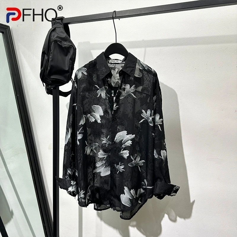 PFHQ Men\'s Perspective Sexy Shirts Summer Thin Sun Protection Tops Printed Loose Long Sleeved Luxury Breathable Design 21Z4917