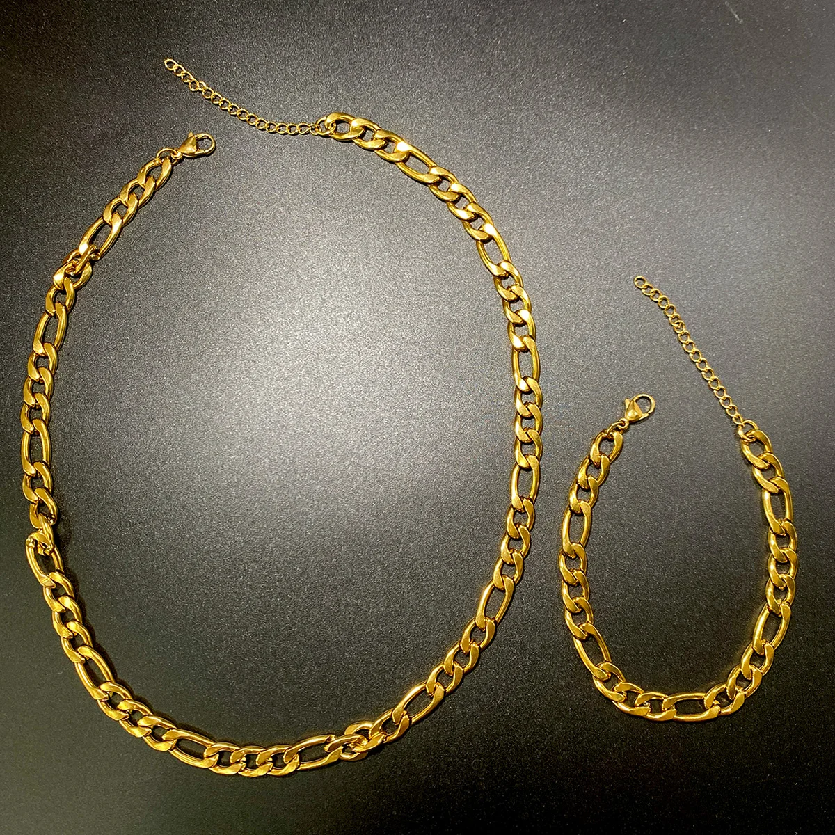

Lxalry 18K Gold Plated Cuban Chain Set | Trendy Non-Tarnish Necklace & Bracelet |Stackable Waterproof Jewelry for Wedding&Summer