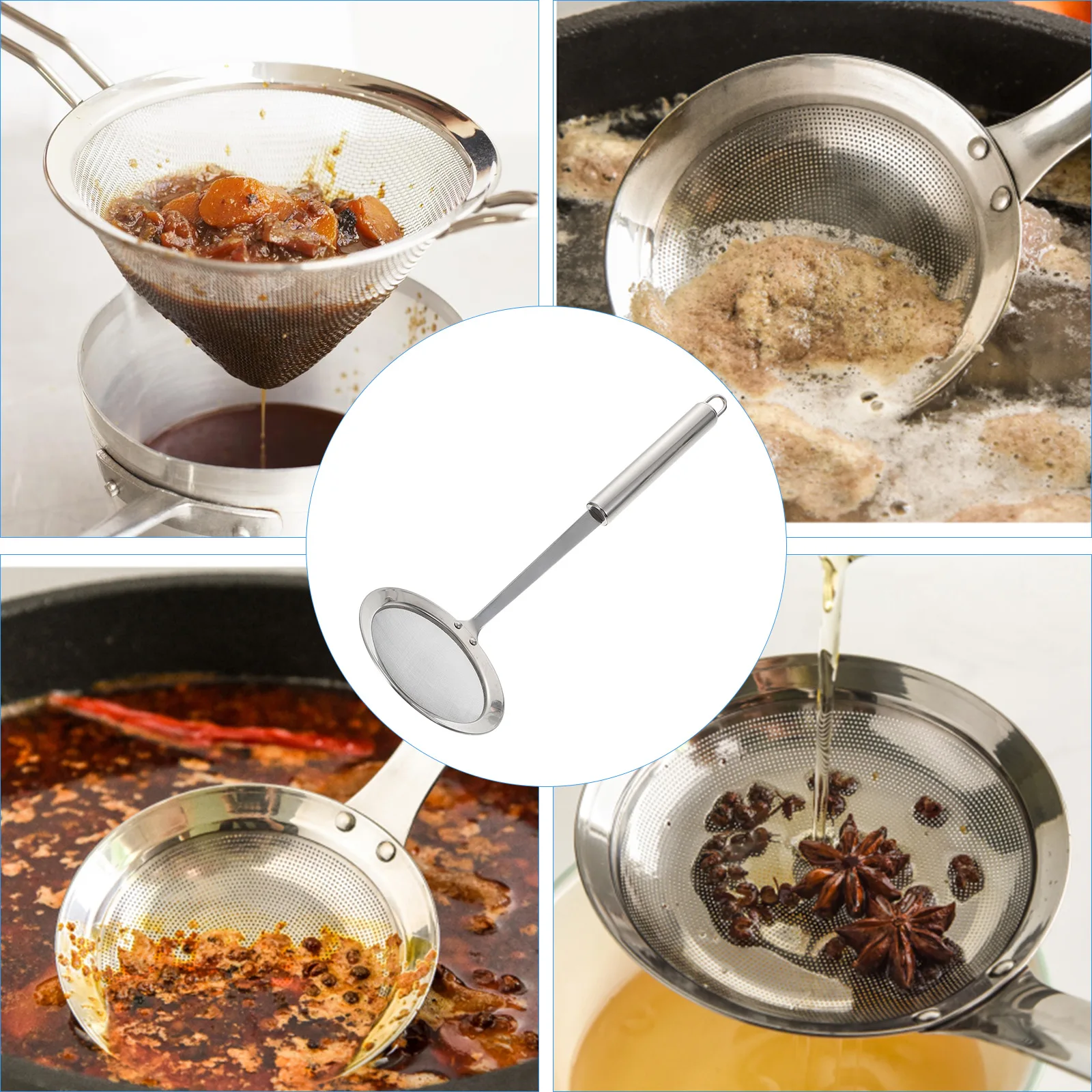 

304 Stainless Steel Fine Mesh Strainer Skimmer Kitchen Tool Grease Catcher Soy Milk Filter Long H Eco Friendly Anti Rust