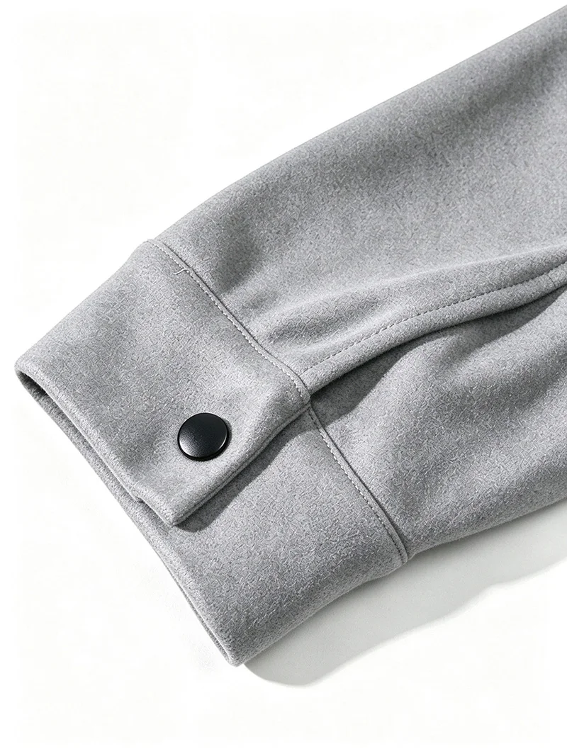Herrenjacke aus gebürstetem Polyester, Reversjacke mit Knopfleiste/Reißverschluss und Tasche, bequeme, lässige Herbst- und Winterjacke für Büro und Business – Detail 11