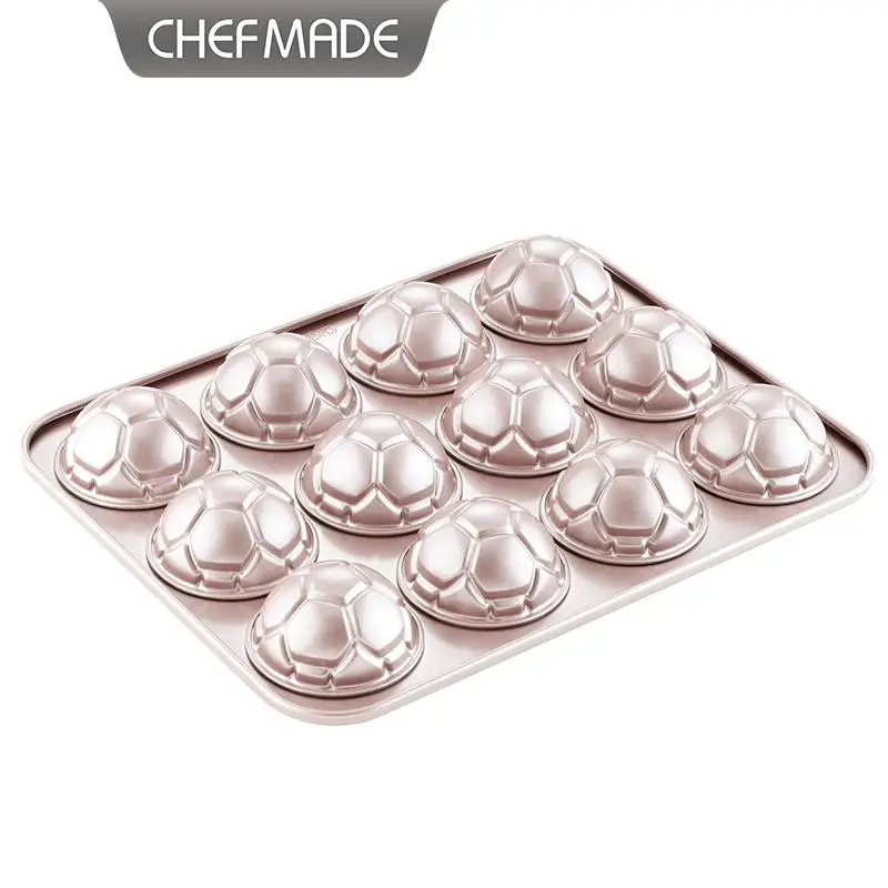 12-Cup Non-Stick Soccer Cake Pan, CHEFMADE for Cupcakes, Muffins, Chocolates, Football-Shaped Bakeware