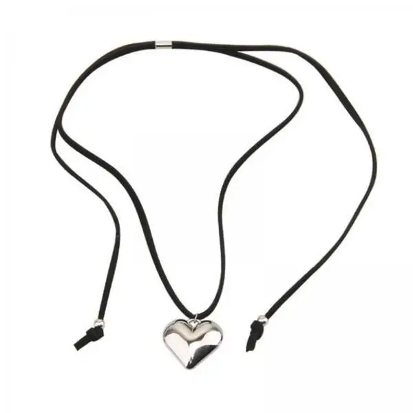 Goth Heart Wrap Necklace Adjustable Choker with Pendant Long Chain Statement Aesthetic Jewelry for Parties and Gigs