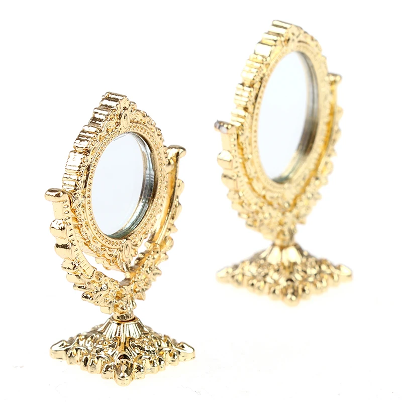 1/12 Scale Dolls Makeup Furniture Toy Accessories Doll House Miniature Vintage Glod Vanity Mini Doll House Mirror
