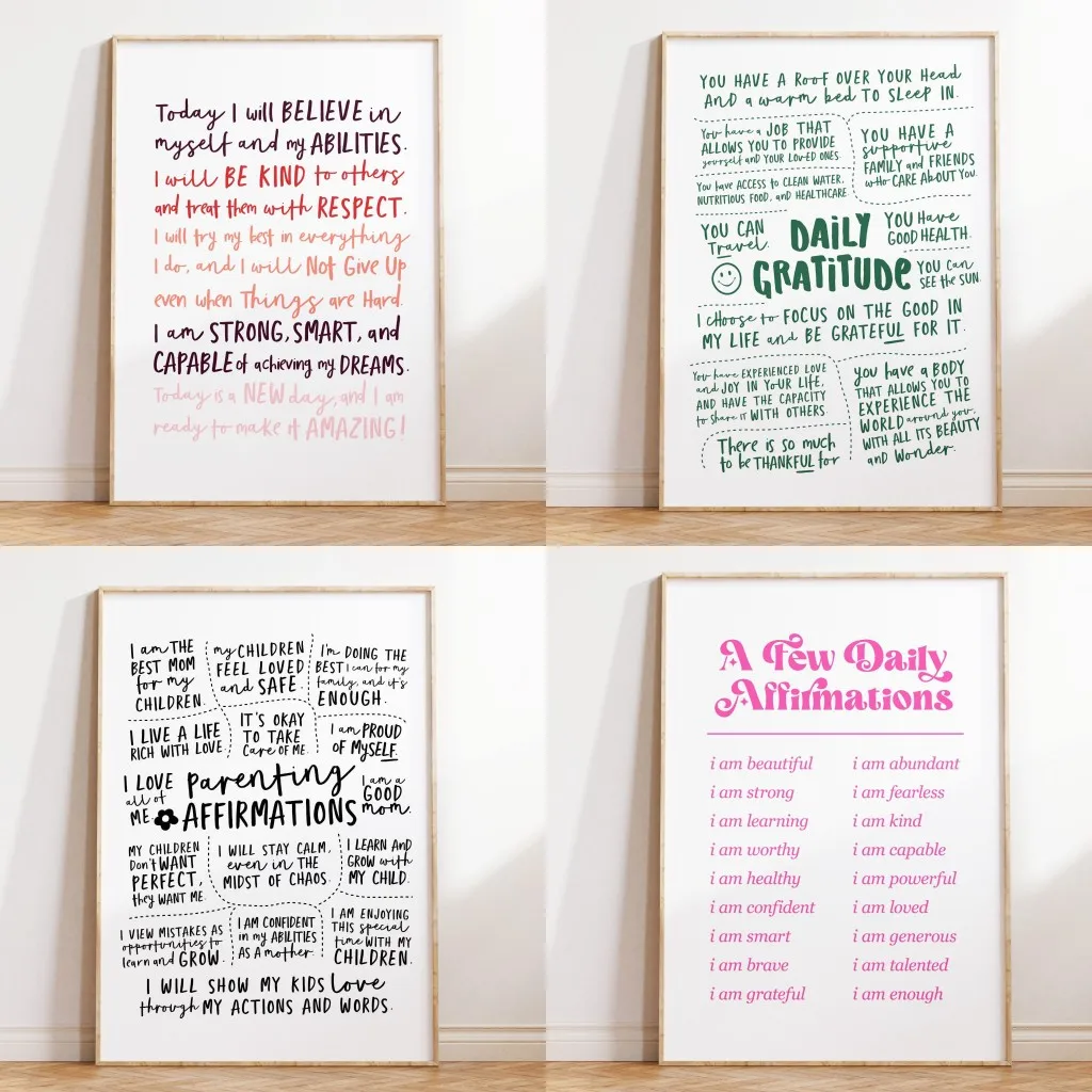 Positive Daily Affirmations Wall Art Self-healing Office Bedroom Decor Encouraging Quote Canvas Painting Self Love Prints