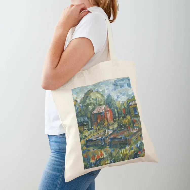 

Allotments , East Finchley , London , Oil on Board Tote Bag Women's beach bags shopping bag logo custom bags sac pour femme