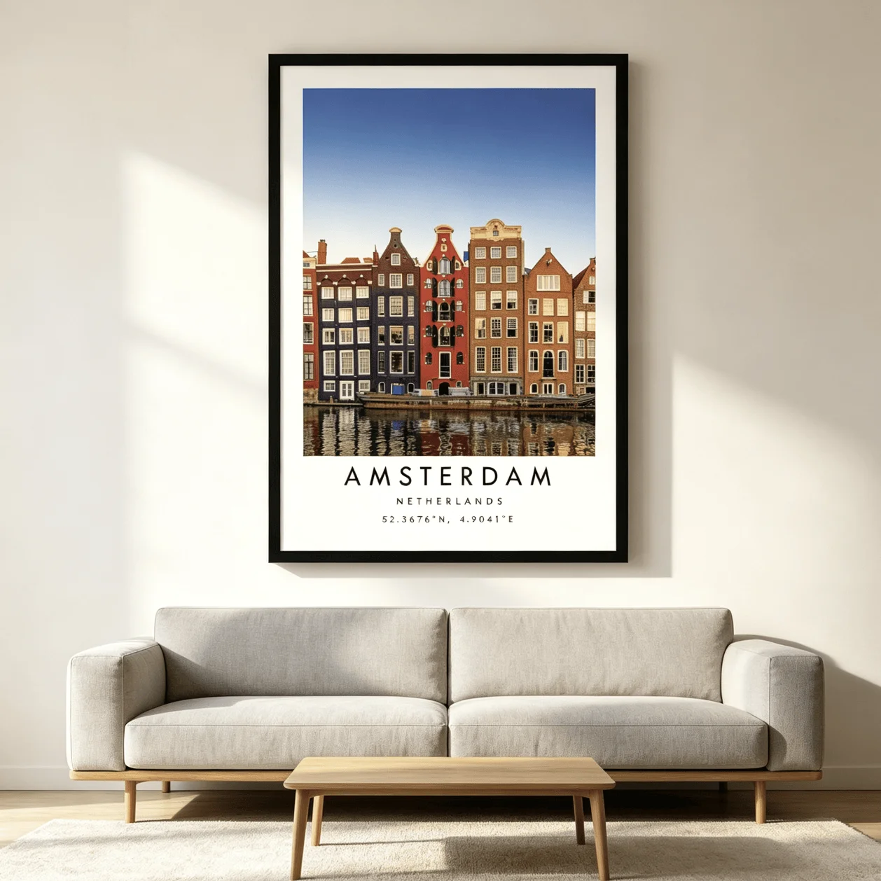 Vintage Amsterdam Canal Townhouse Canvas Wall Art Prints Decor, Dutch Travel Landscape Poster for Bedroom, Entryway, Farmhouse