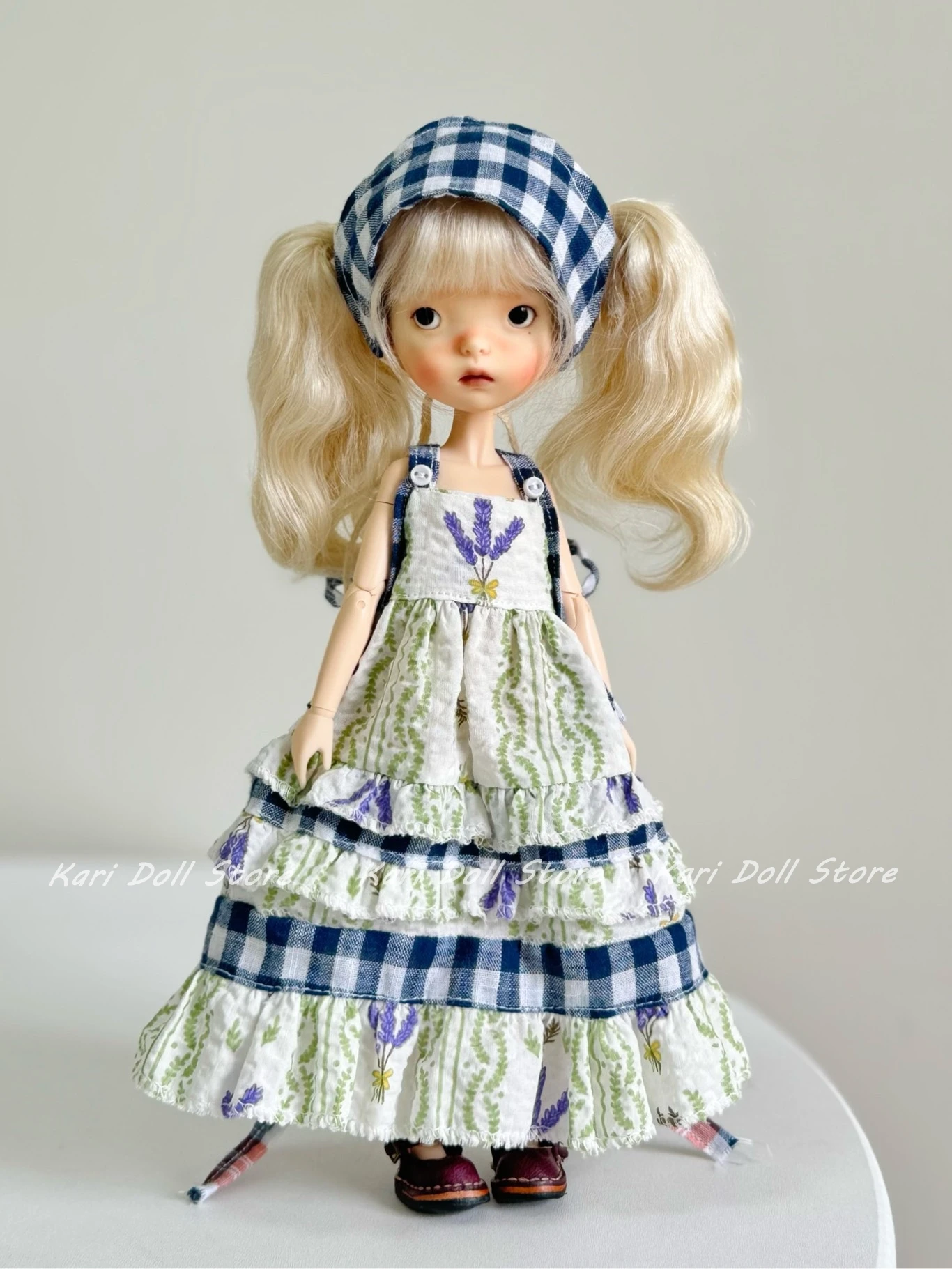 Kari Doll Clothes and skirtsBlue checkered horizontal stripe shoulder strap skirt for Landazz Landoudou Doll