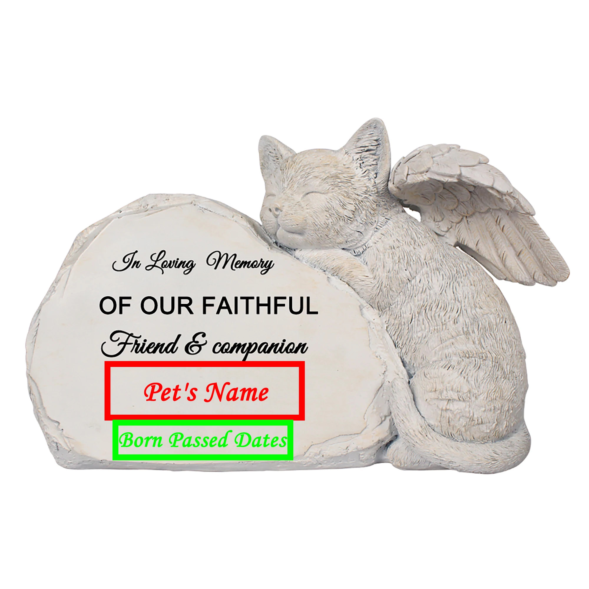 Personalized Pet Cat Memorial Stone with A Sleeping Cat Angel Statue, Cat Grave Markers Headstone Tombstone-in Loving Memory of.