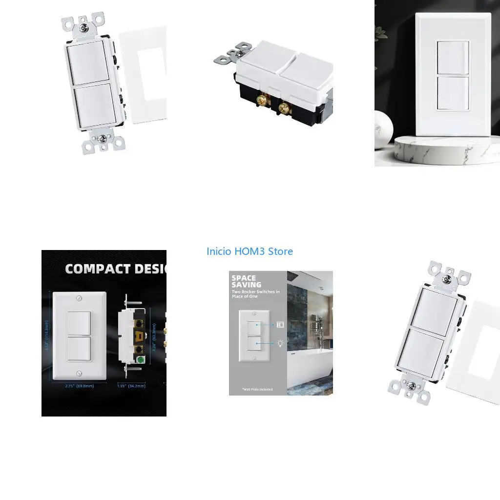 A5YD 2 Gang Toggles Light Switches Single Poles for North Americans Standard Wall Plate