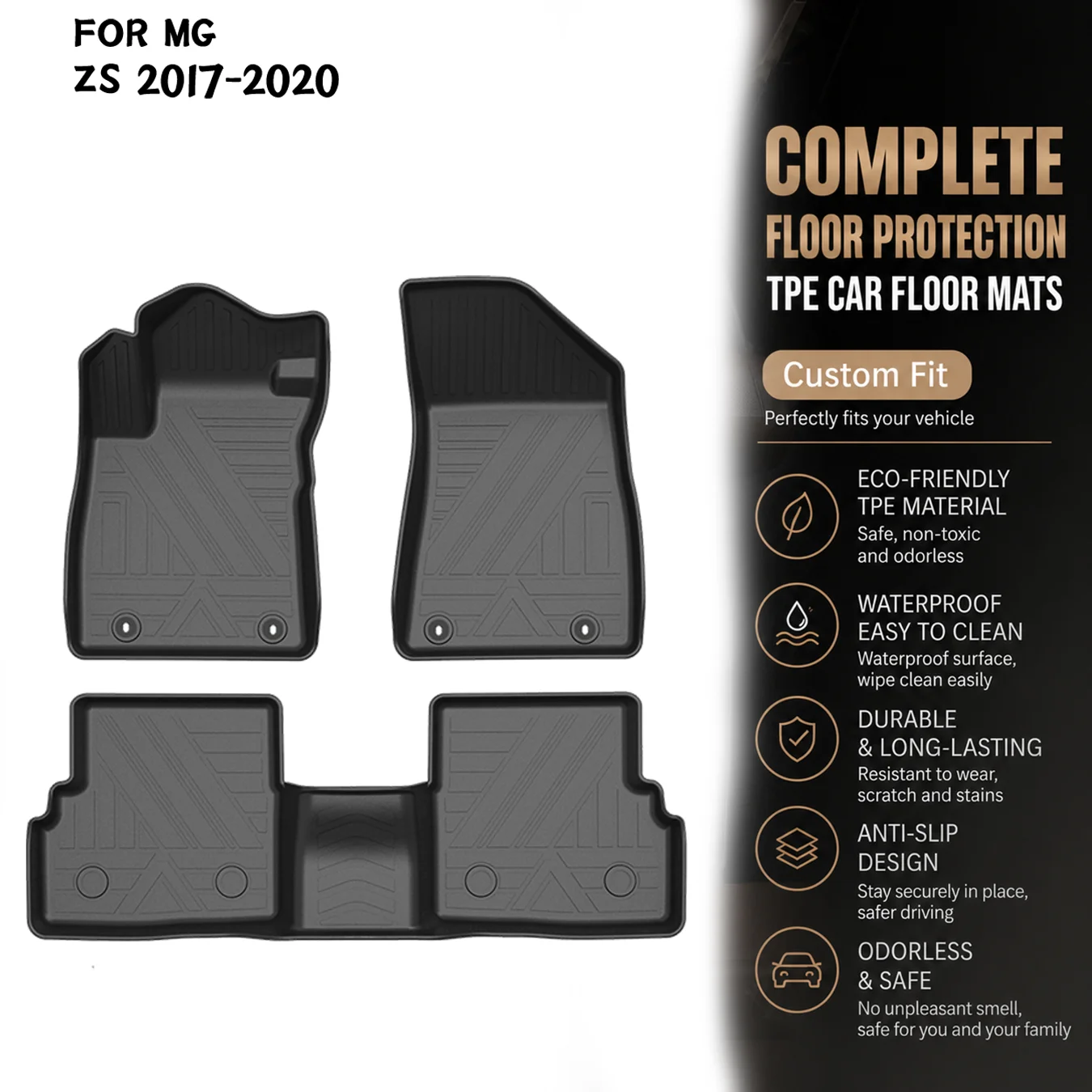 [LHD]MG ZS 2017-2020 Four Seasons Waterproof and Anti-Slip TPE Floor Mat for Cars.