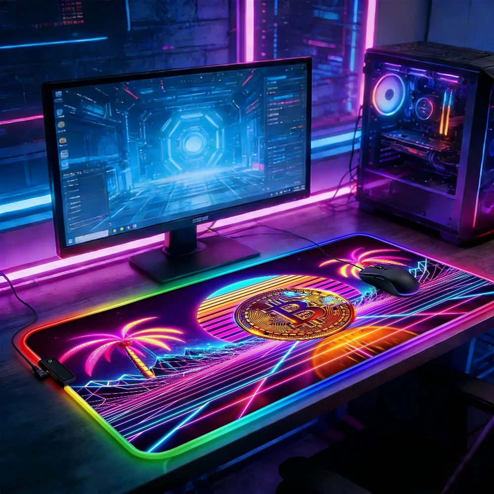 LED Lighting RGB Mouse Pad E-sports Game Keyboard Pad Table Mats Cyber ​​Bitcoin Neon Mousepad Gamer Pc Accessories Deskmat Pads