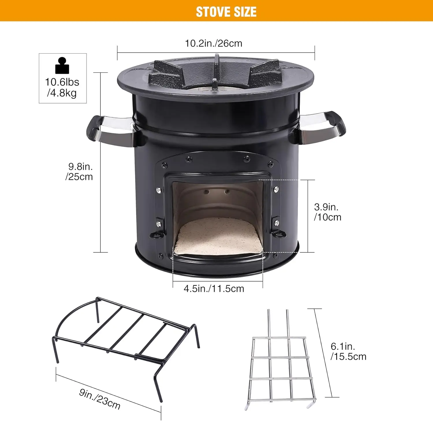 Wood Burning Camp Stove, Portable Cast Iron Camping Wood Stove, Black Woodstove with Carrying Case for Backpacking Outdoor