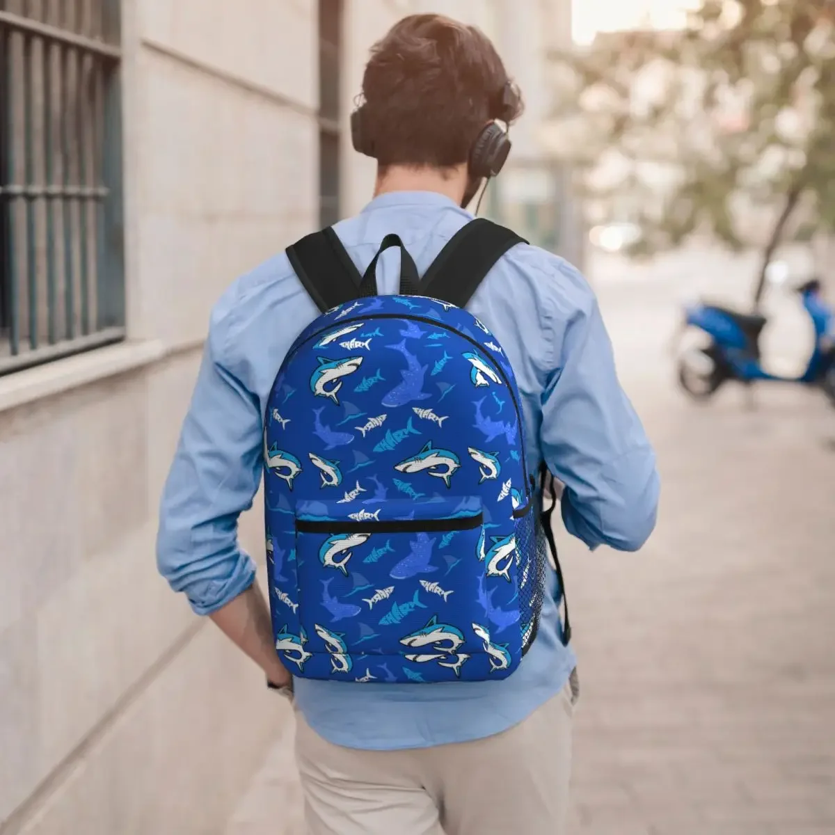 Blue Cartoon Shark Animal Pattern Backpack Boys Girls BookBag Kids School Bag Laptop Shoulder Bags for Men Women