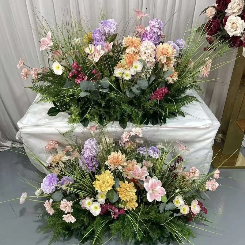 Handmade 90cm Green Grass Flower Path for Wedding Stage Decoration Fashion Design Long Aisle Runner for Scene Arrangement and