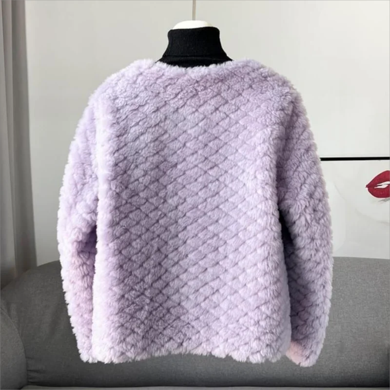 2024 inverno moda donna imitare cappotto di lana o-collo monopetto Casual cappotto in pile di agnello moda nuova giacca da donna