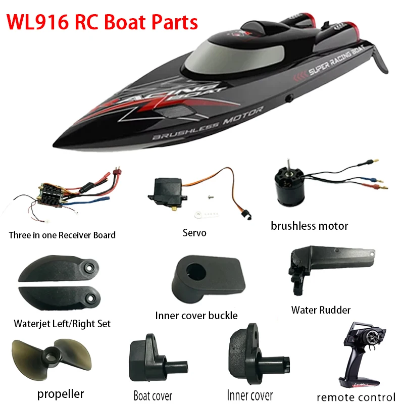 WLtoys WL916 RC Boat Spare Parts Including Motor Propeller Servo ESC Remote Control Anti-Collision PVC Receiver Accessories