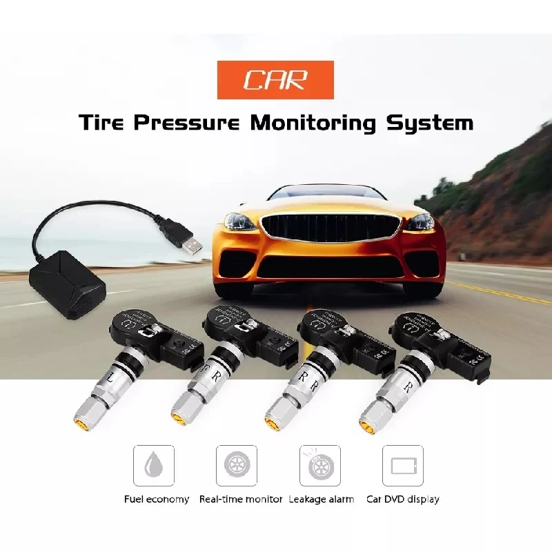 USB TPMS Car Tire Pressure Monitoring System for Android DVD Player with 4 Internal  Sensors Auto Security Alarm Accessories