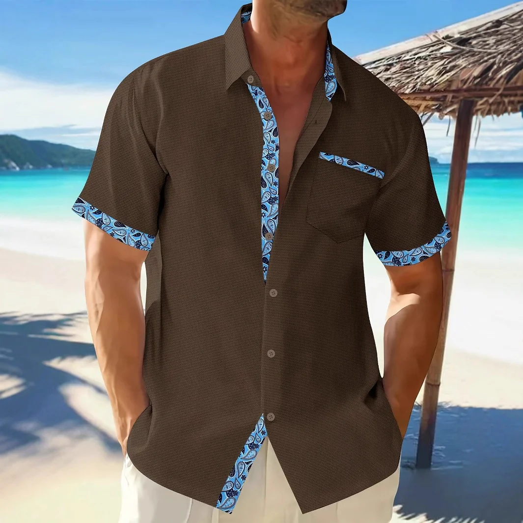 

Hawaiian Short-sleeved Shirt Lace Shirt 2025 Fashion Men's New Spring And Autumn High Street Single-breasted Pocket