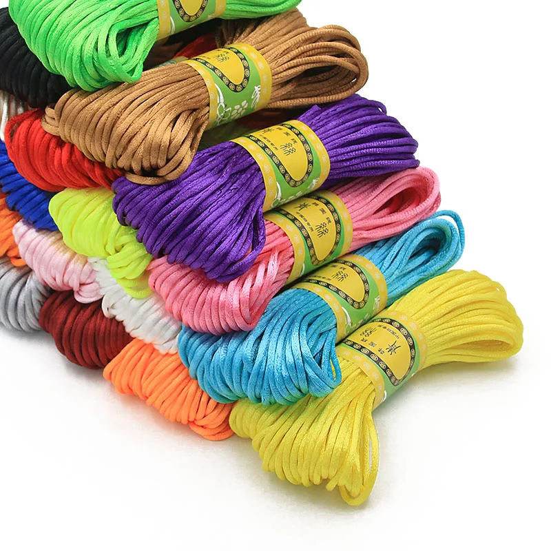 20 mètres, 2mm, 25 couleurs, cordon à nœud chinois, rotin, Satin tressé pour bricolage, résultats de bijoux, accessoires, fabrication de matériel,