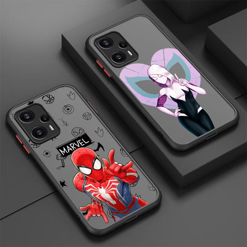 Marvel Hero Cartoon Spiderman For POCO X5 X4 X3 NFC X2 M5S M6 M4 M3 M2 C51 F5 F4 GT Pro Frosted Translucent Phone Case