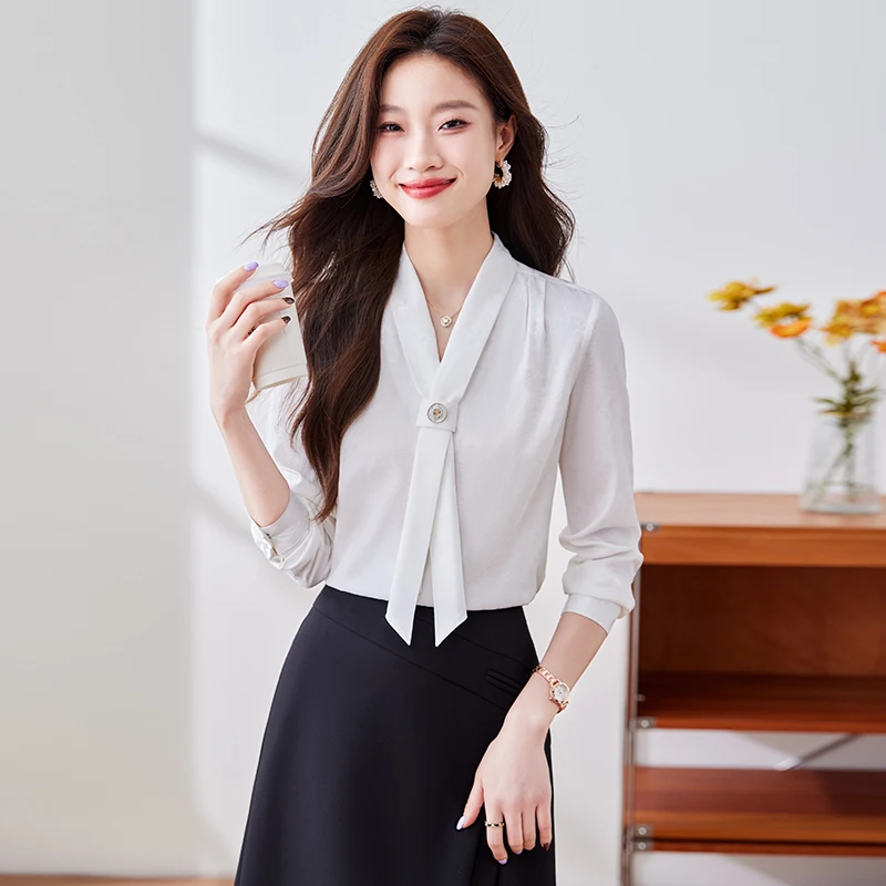 

AIyssa-womens long-sleeved shirts, fashionable and elegant, womens business tops, new autumn and winter styles, 2024