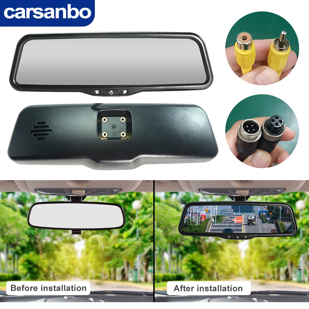จอภาพมองหลัง Carsanbo ขนาด 9.66 นิ้ว แบบเต็มจอ สำหรับรถยนต์ส่วนใหญ่ พร้อมหัวต่อ RCA 4 พิน แบบ OEM จอภาพดิจิตอลสำหรับมองหลัง ความคมชัดสูง สำหรับถอยจอด