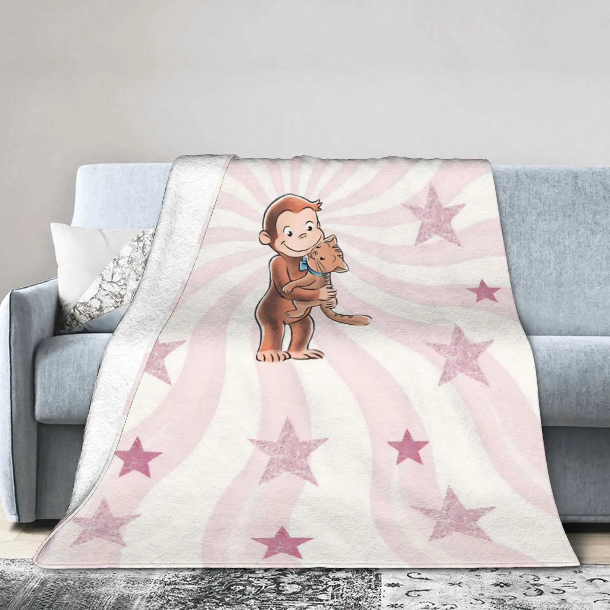 Curious Monkey Georges Cartoon Knitted Blankets TV Series Flannel Throw Blankets Bedding Couch Thin Bedspread Multi-function