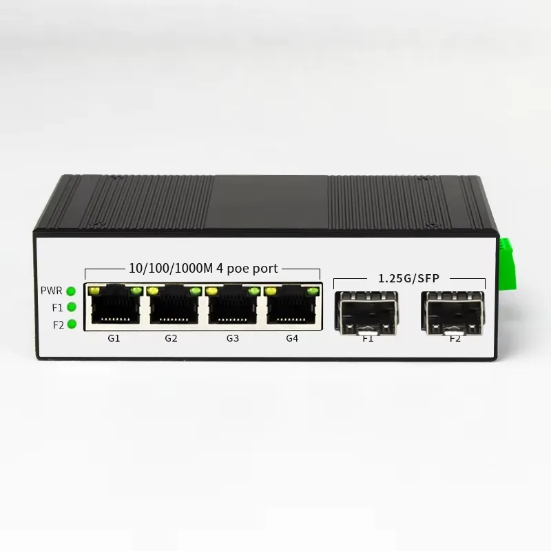 2 SFP 4 Port 1000Mbps PoE Gigabit Industrial Fiber Switch DIN-Rail Ethernet 4 RJ45 2 SFP Switch Industrial POE