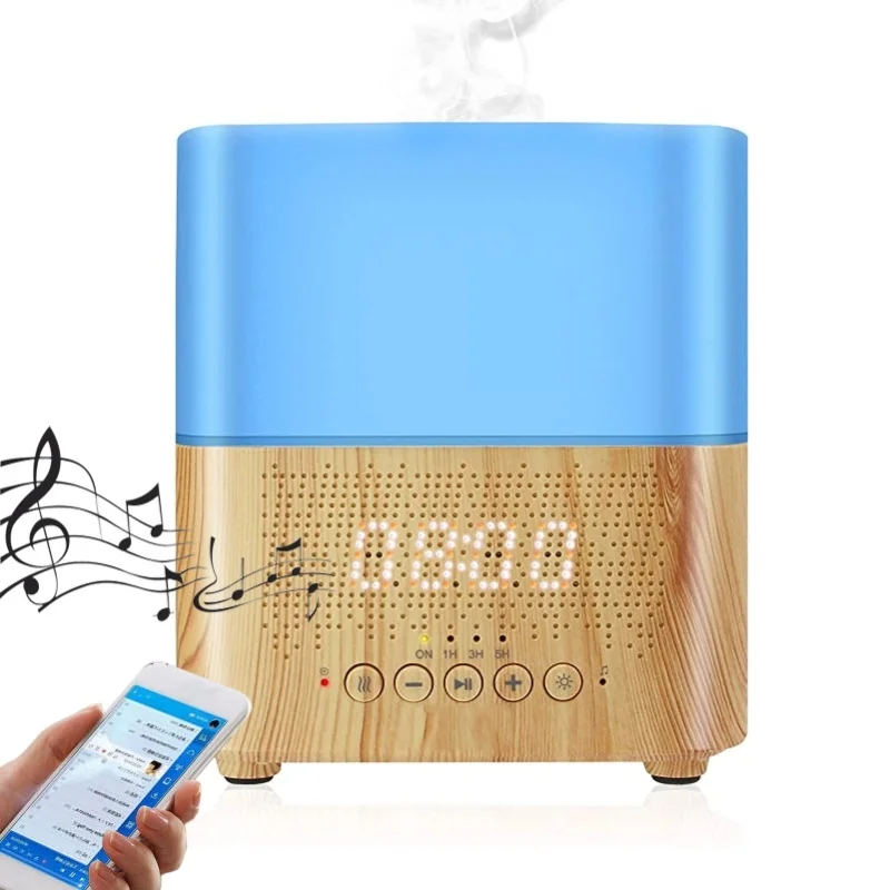 Aromatherapy Essential Oil Diffuser Humidifier, 300ML Ultra-Modern Aromatic Diffuser With Time Display, Blue-Tooth Speaker
