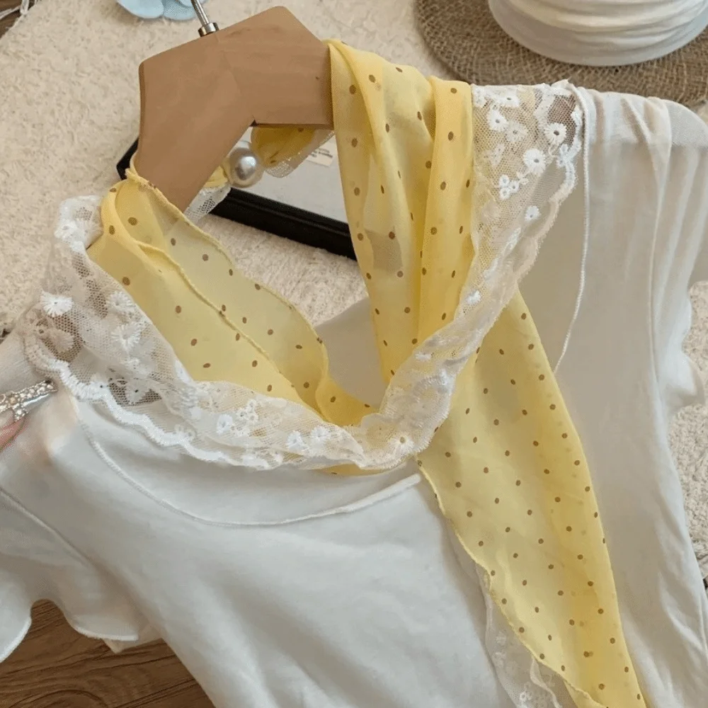 Multifuctional Geometric Pattern Belt Lace Thin Waist Accessories Colorful Design Vintage Polka Dot Chiffon Scarf