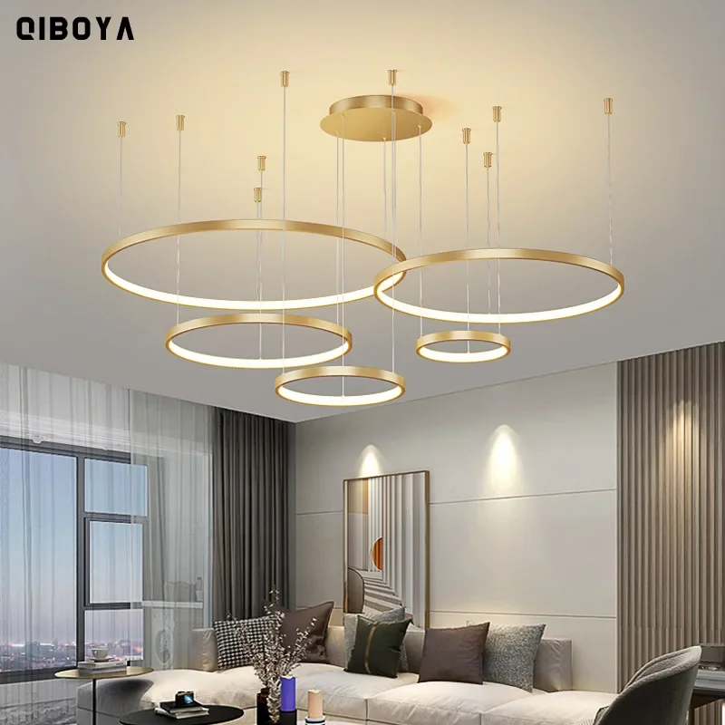 Nordic Led Ceiling Chandeliers Modern Circular Ring Chandelier For Dining Room Bedroom Living Room Home Indoor Lighting Decor
