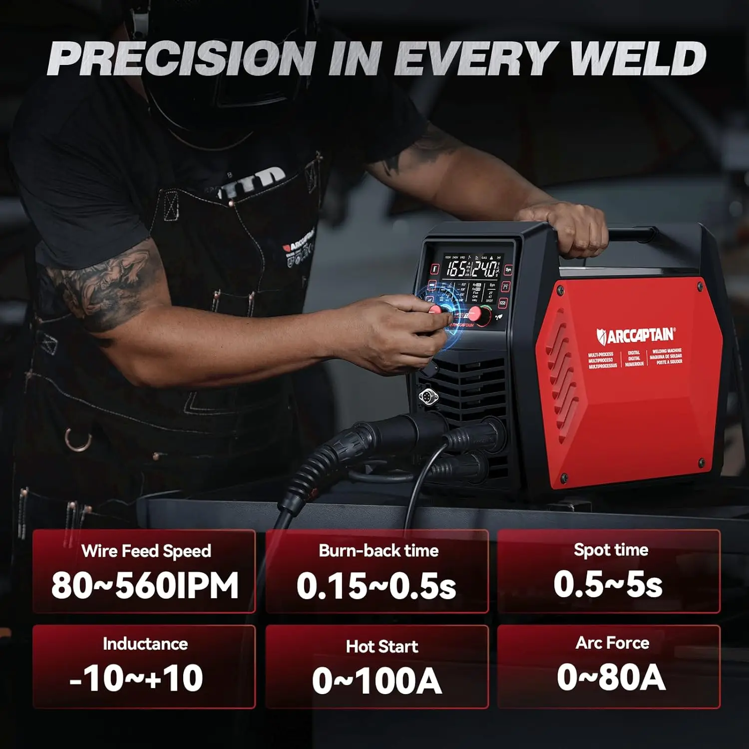 ARCCAPTAIN IControl MIG165 Pro 165A 120V/240V APP Control for Aluminum 6-in-1 Muti-process Welding Machine