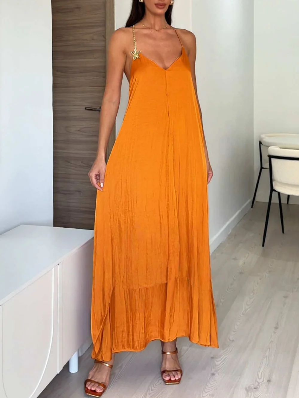 

Sexy Women Dress Solid Deep V-Neck Halter Backless Lace-up Long Dress New Fashion 2025 Autumn Holiday Club Female Dress