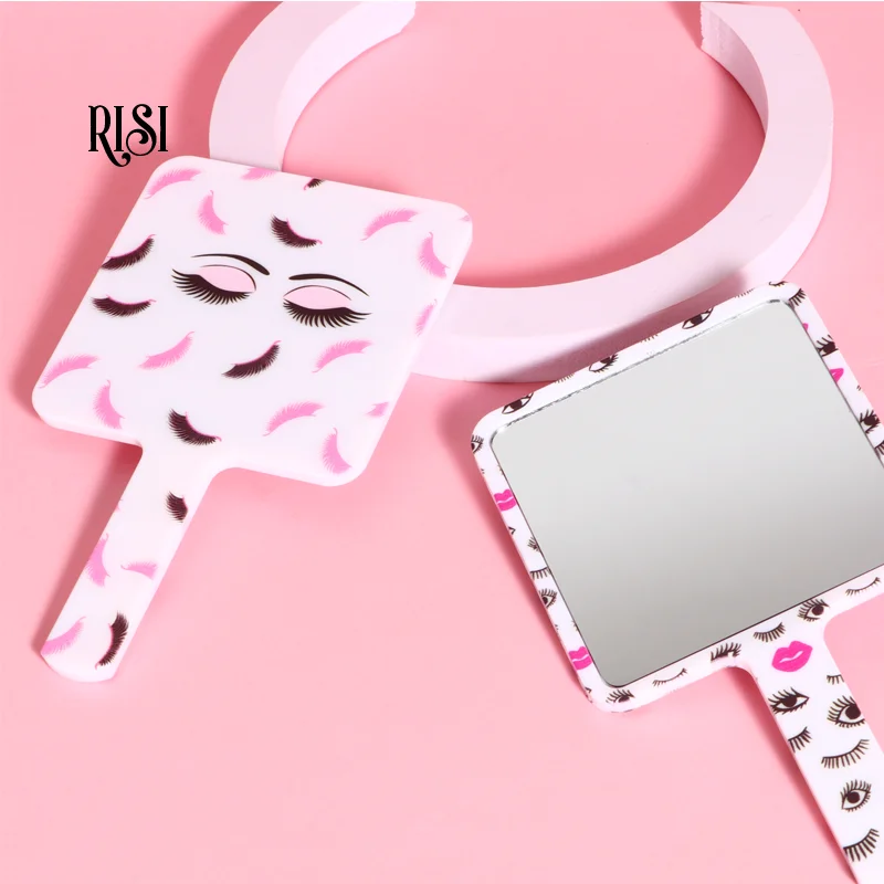 Free RISI Eyelash Extension Handheld Makeup Square Mirror Female Makeup Cosmetic Beauty Tools Handheld Vanity Make Up Mirror